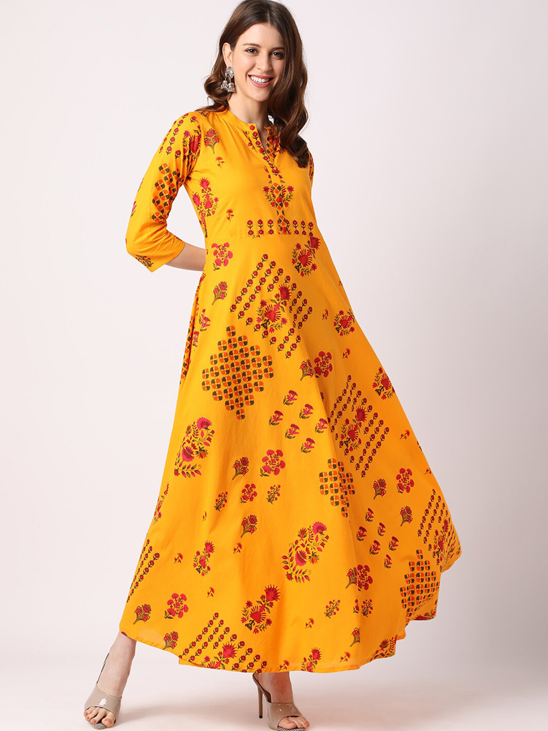 Buy THE NKS PLUS Mustard Yellow Floral Maxi Dress - Dresses for Women ...