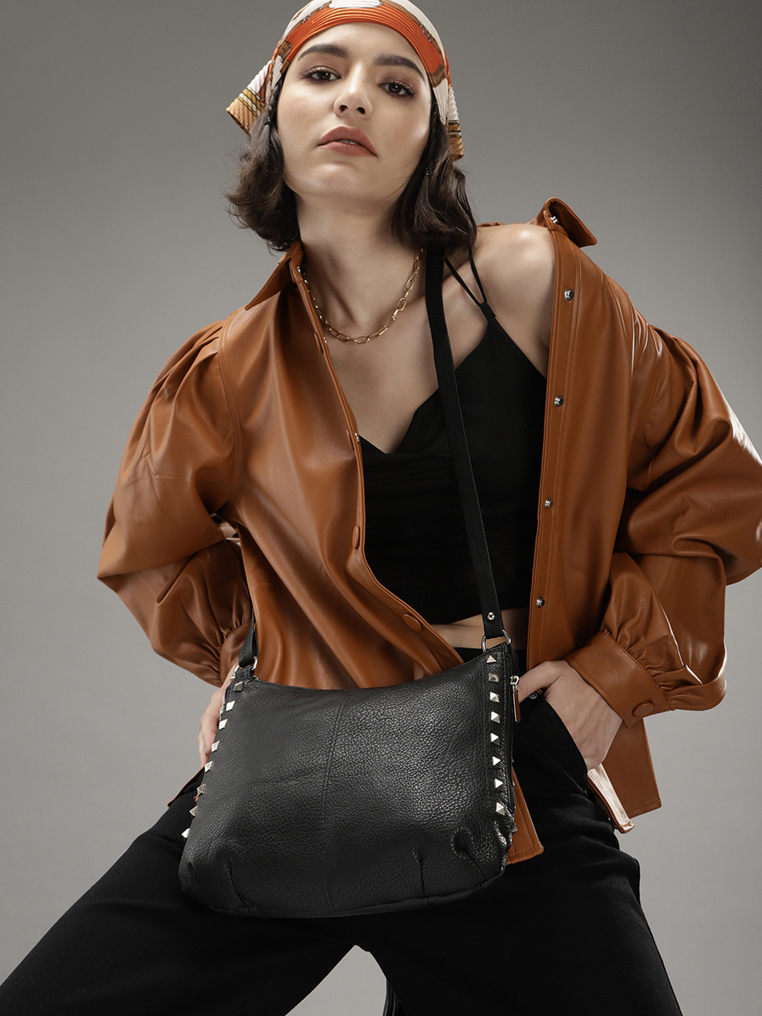 Buy Roadster Black Textured PU Structured Sling Bag Handbags for