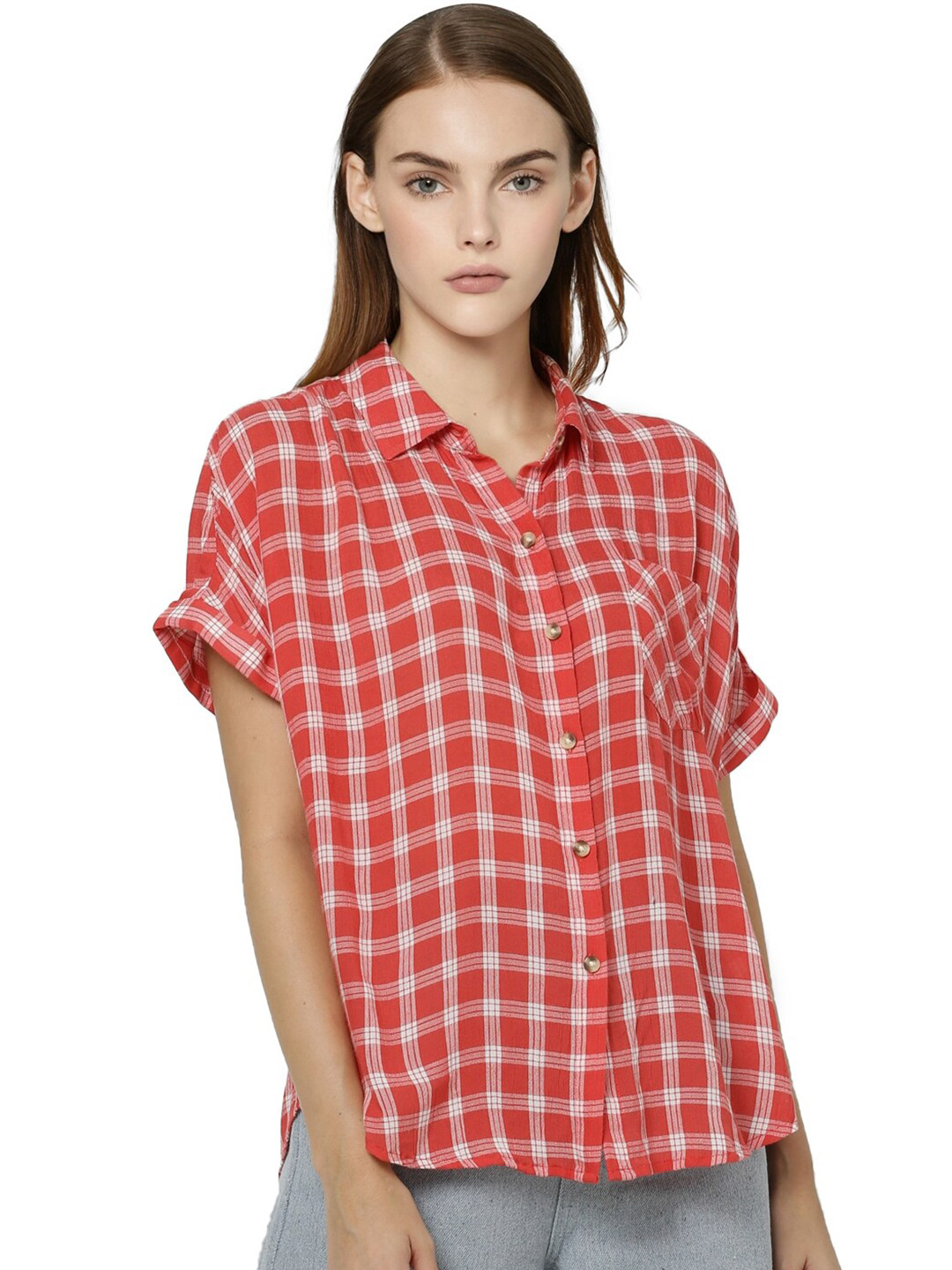 Buy Vero Moda Women Red Checked Casual Shirt Shirts for Women
