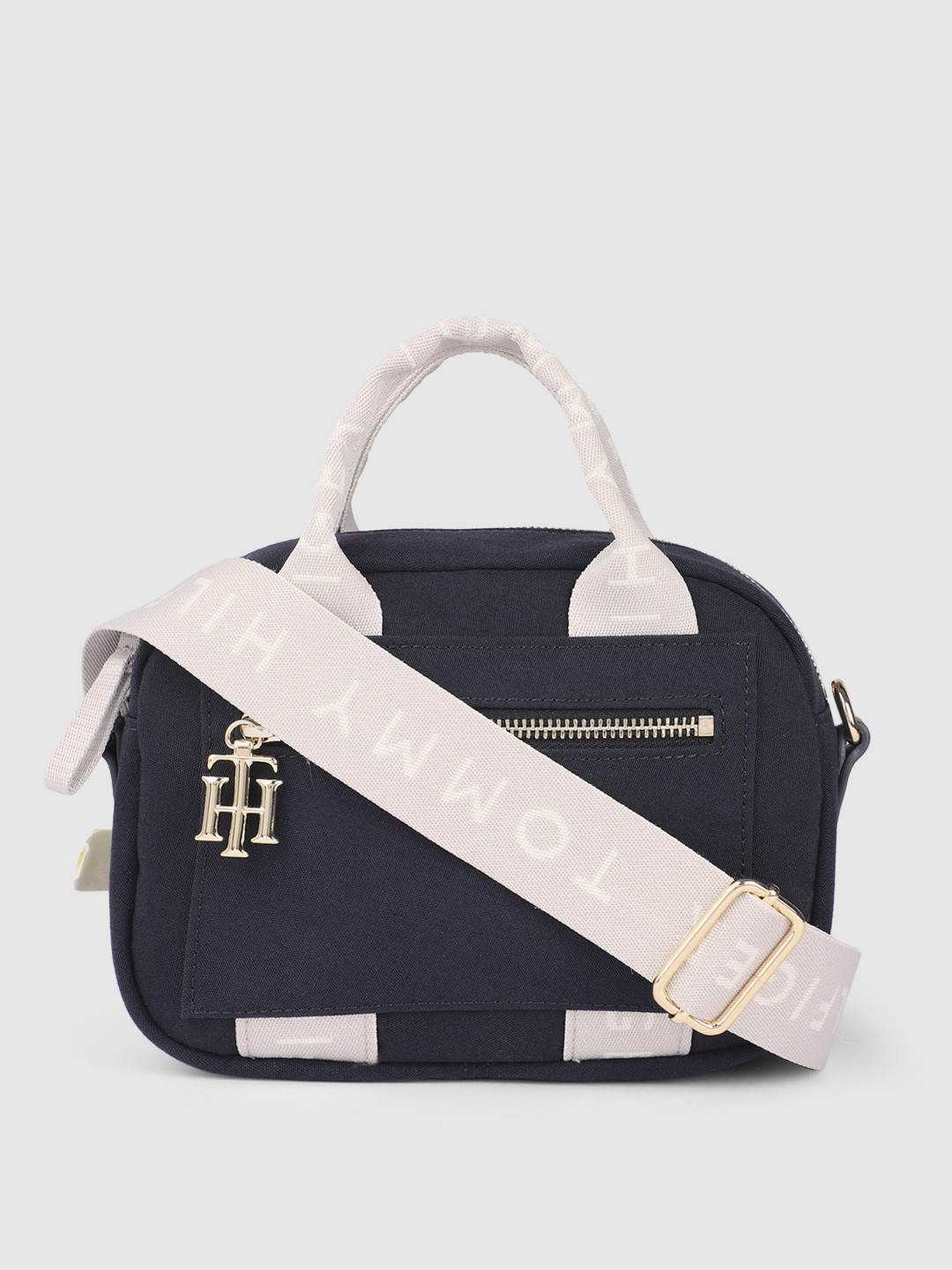 Buy Tommy Hilfiger Navy Blue Solid Regular Structured Handheld Bag With