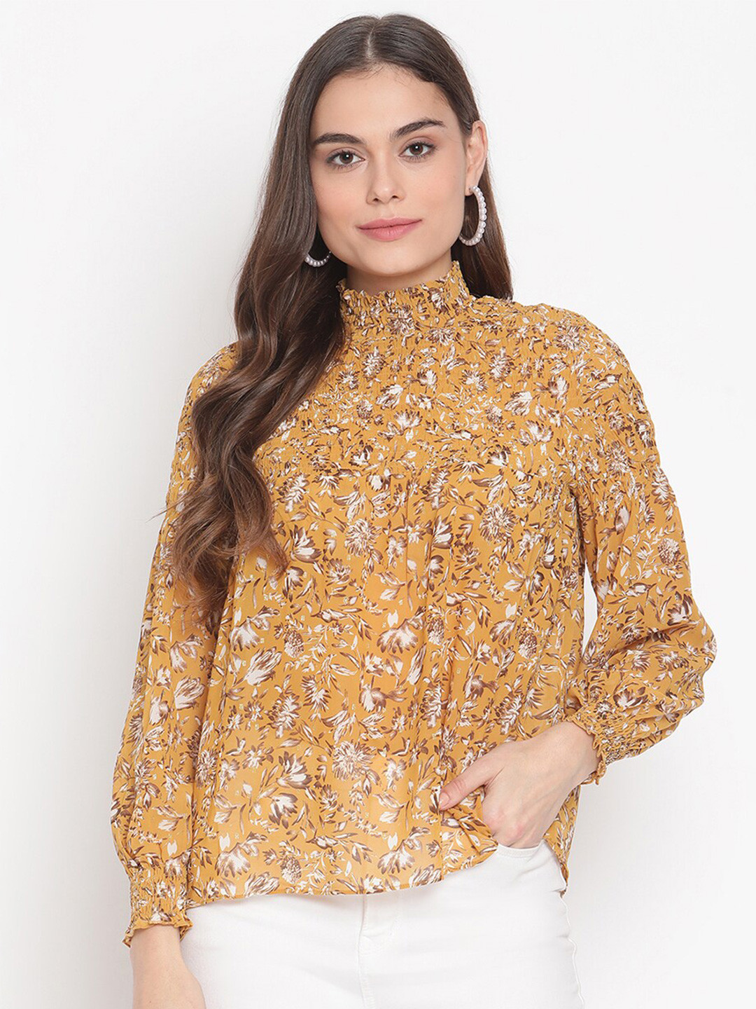 Buy Madame Mustard Yellow Floral Print Top Tops for Women 16548622