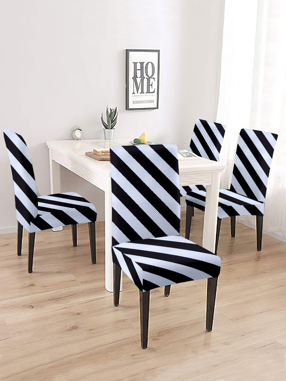 Buy Aura Set Of 4 Black & White Printed Chair Covers Chair Cover for