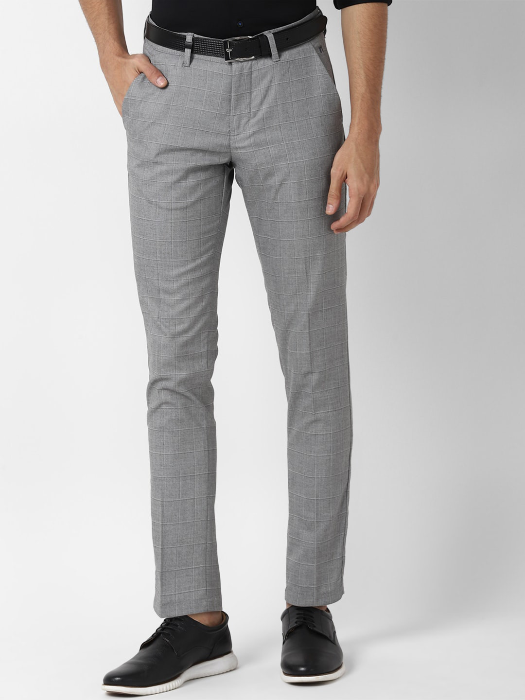 Buy Louis Philippe Sport Men Grey Checked Slim Fit Trousers - Trousers ...