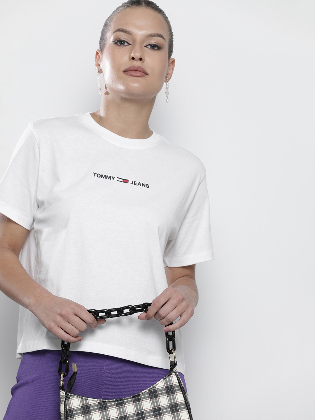 Buy Tommy Hilfiger Women White Brand Logo Pure Cotton T Shirt Tshirts