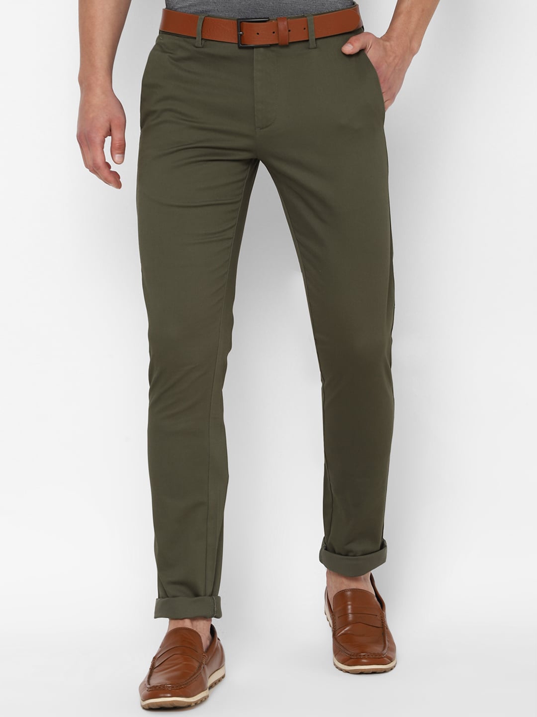 Buy Allen Solly Men Olive Green Slim Fit Trousers - Trousers for Men ...