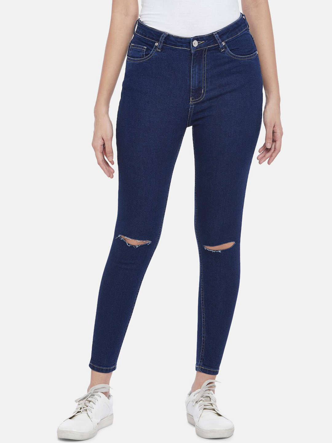 Buy People Women Blue Tapered Fit Slash Knee Jeans Jeans for Women