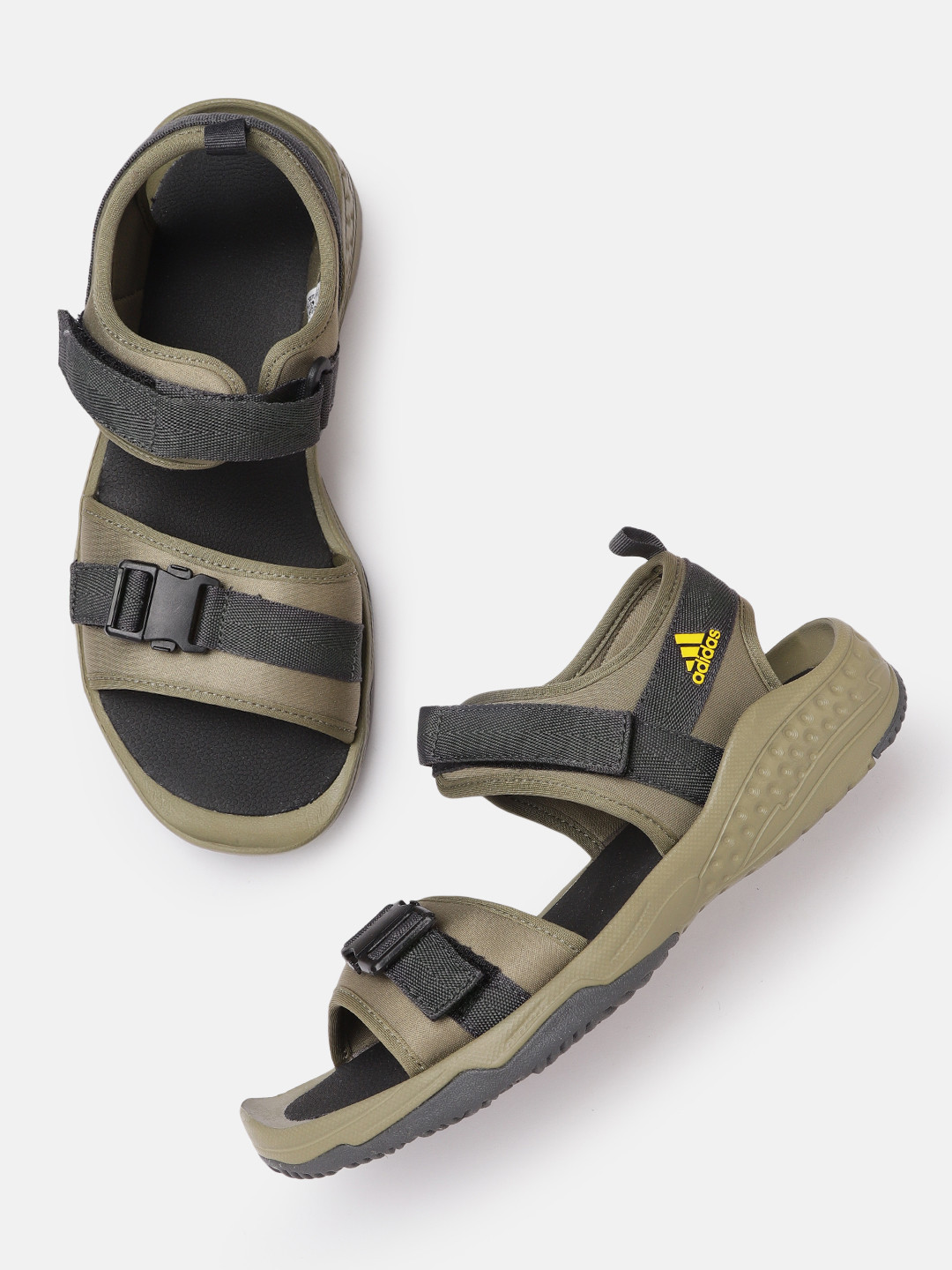 Buy ADIDAS Men Olive Green & Charcoal Grey Cruzio Striped Sports Sandals - Sports Sandals for 