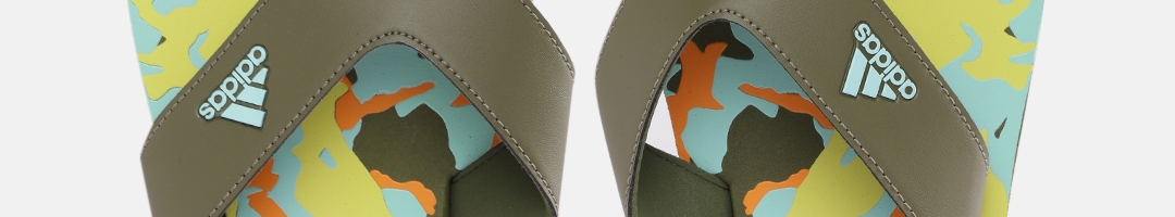 Buy ADIDAS Men Green & Orange Camouflage Print Thong Flip Flops - Flip ...