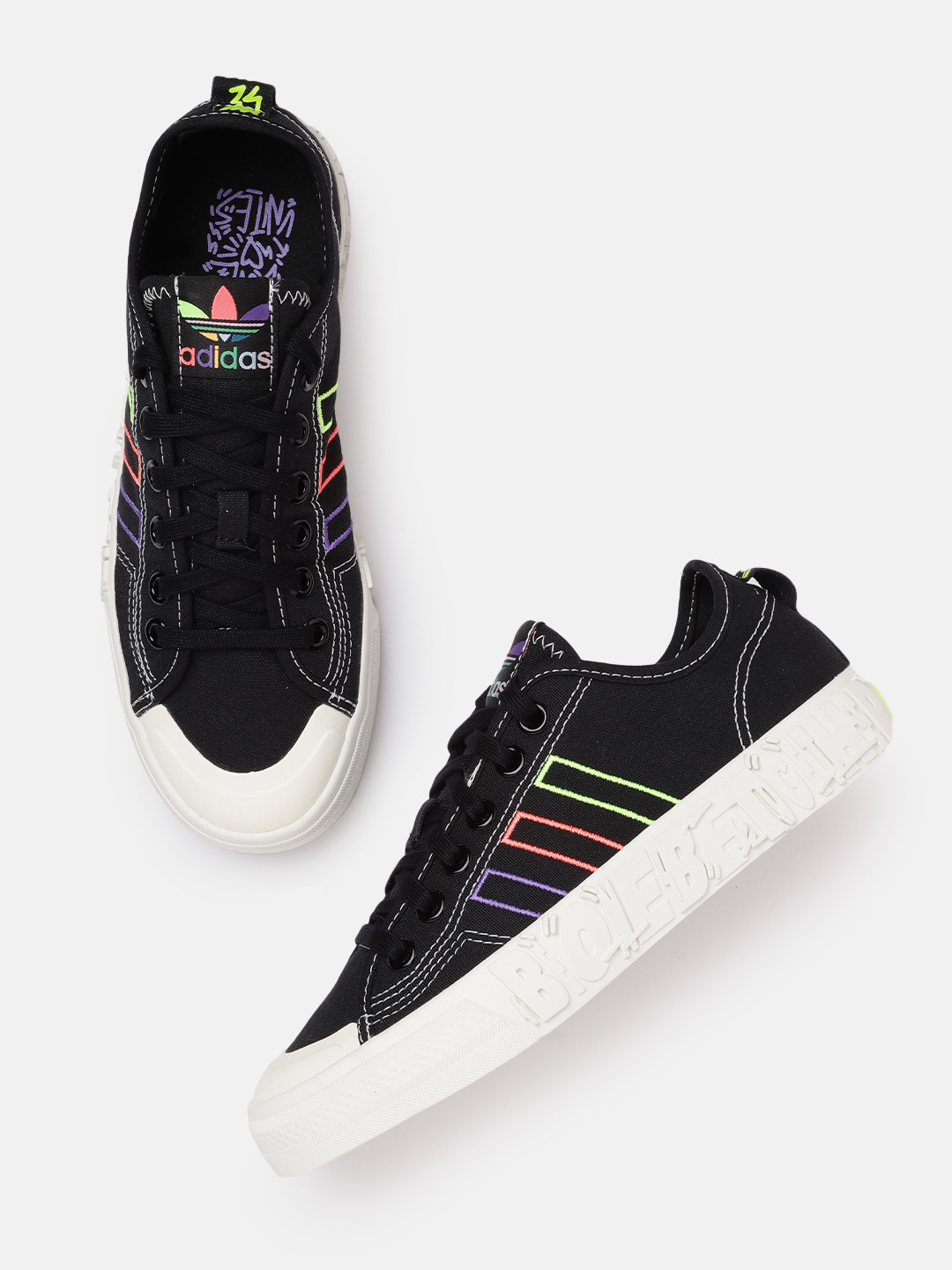 adidas gazelle silver green womens adidas Originals Nizza Pride Shoes - Core Black / Off White main image 0