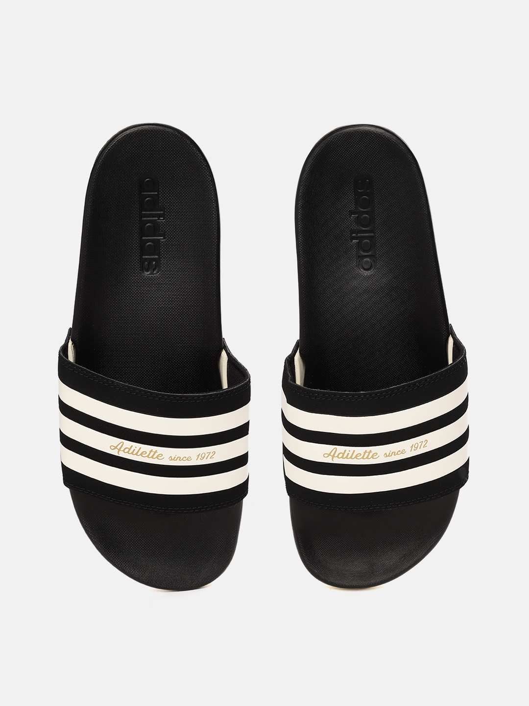 Buy ADIDAS Unisex Black & White Striped Adilette Comfort Sliders - Flip ...