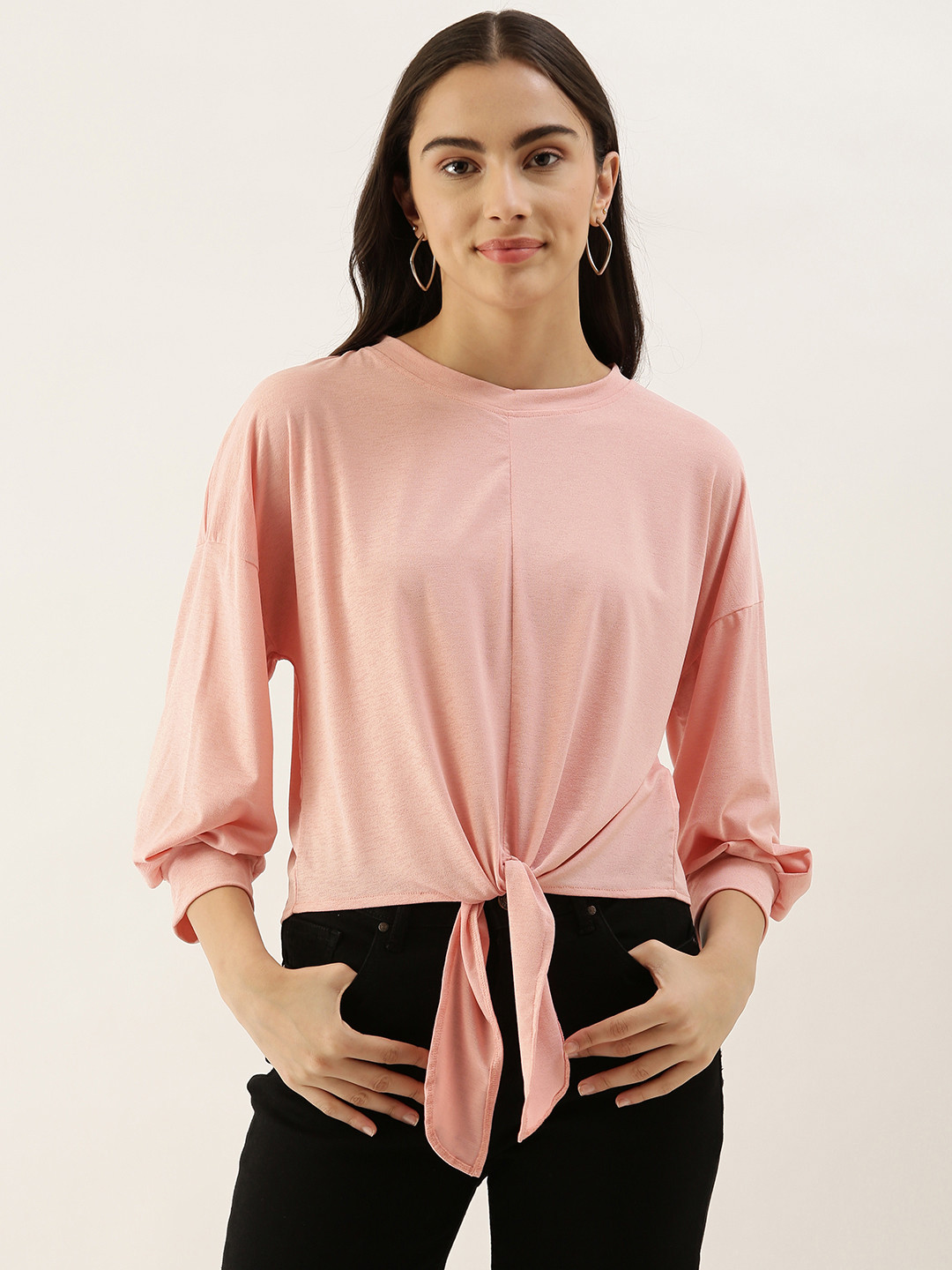 Buy AND Women Pink Solid Extended Sleeves Top Tops for Women 16559298