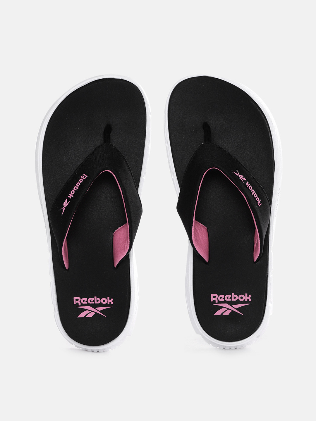 Buy Reebok Women Black & Pink Brand Logo Print Thong Flip Flops Flip