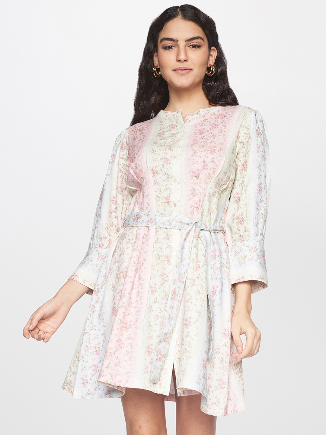 Buy AND Women Multicoloured Floral Linen A Line Linen Dress Dresses