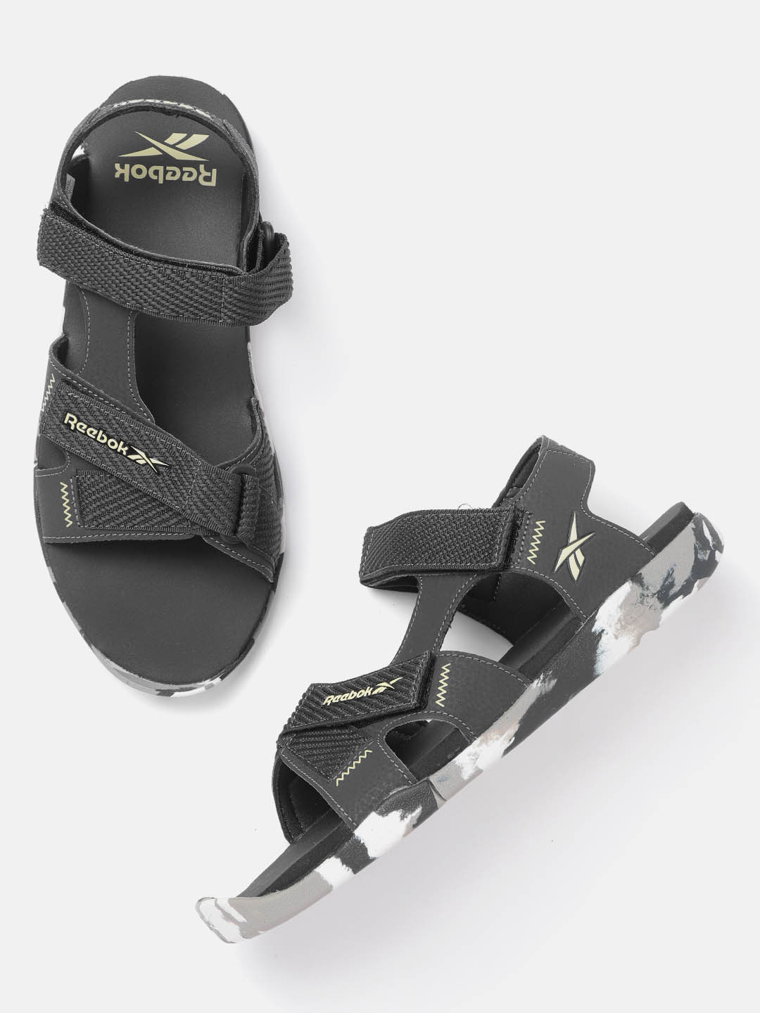 Buy Reebok Men Charcoal Grey Woven Design Print Kaito Sports Sandals