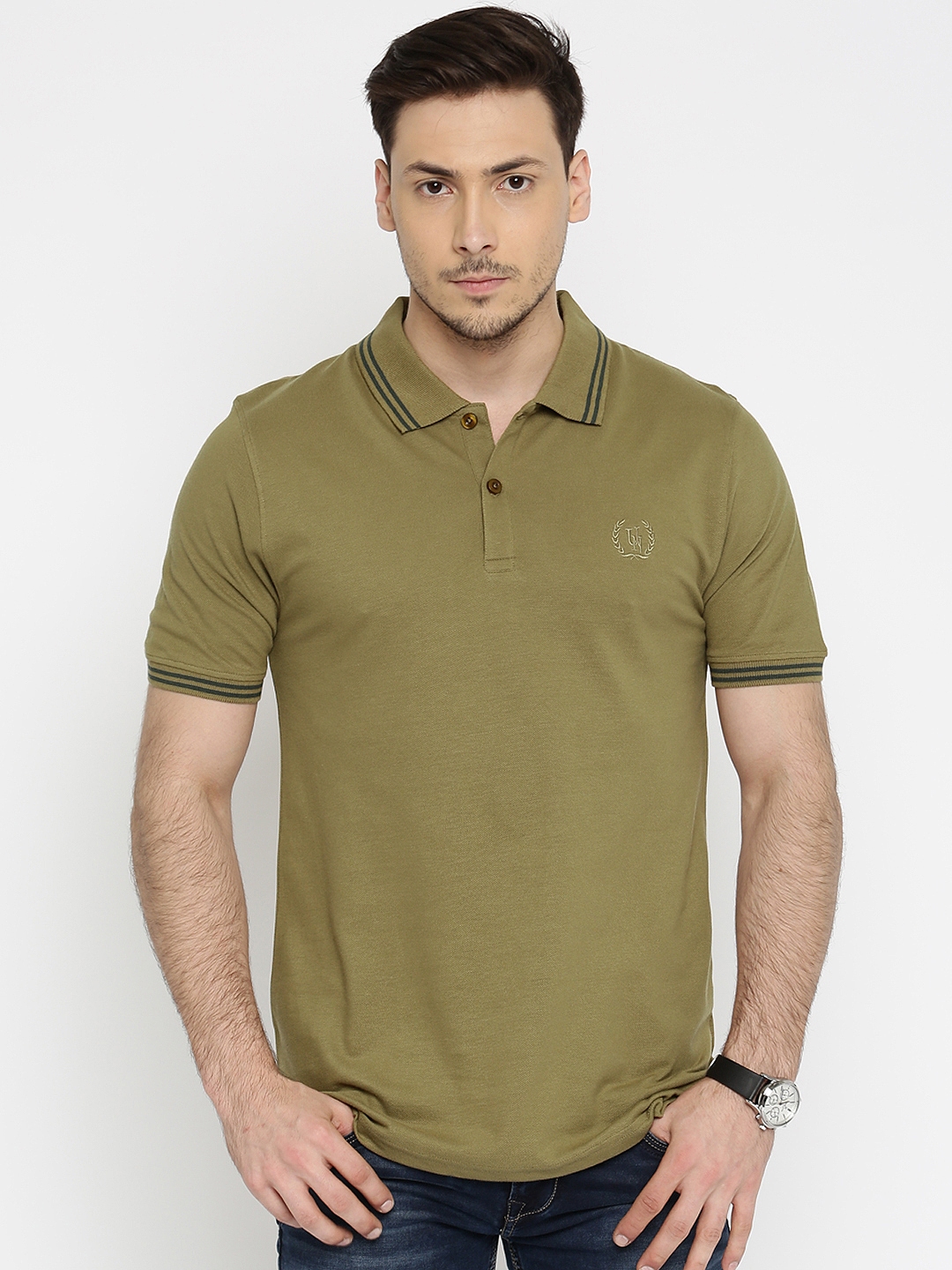 Buy Urban Nomad Men Green Solid Polo Pure Cotton T Shirt - Tshirts for ...