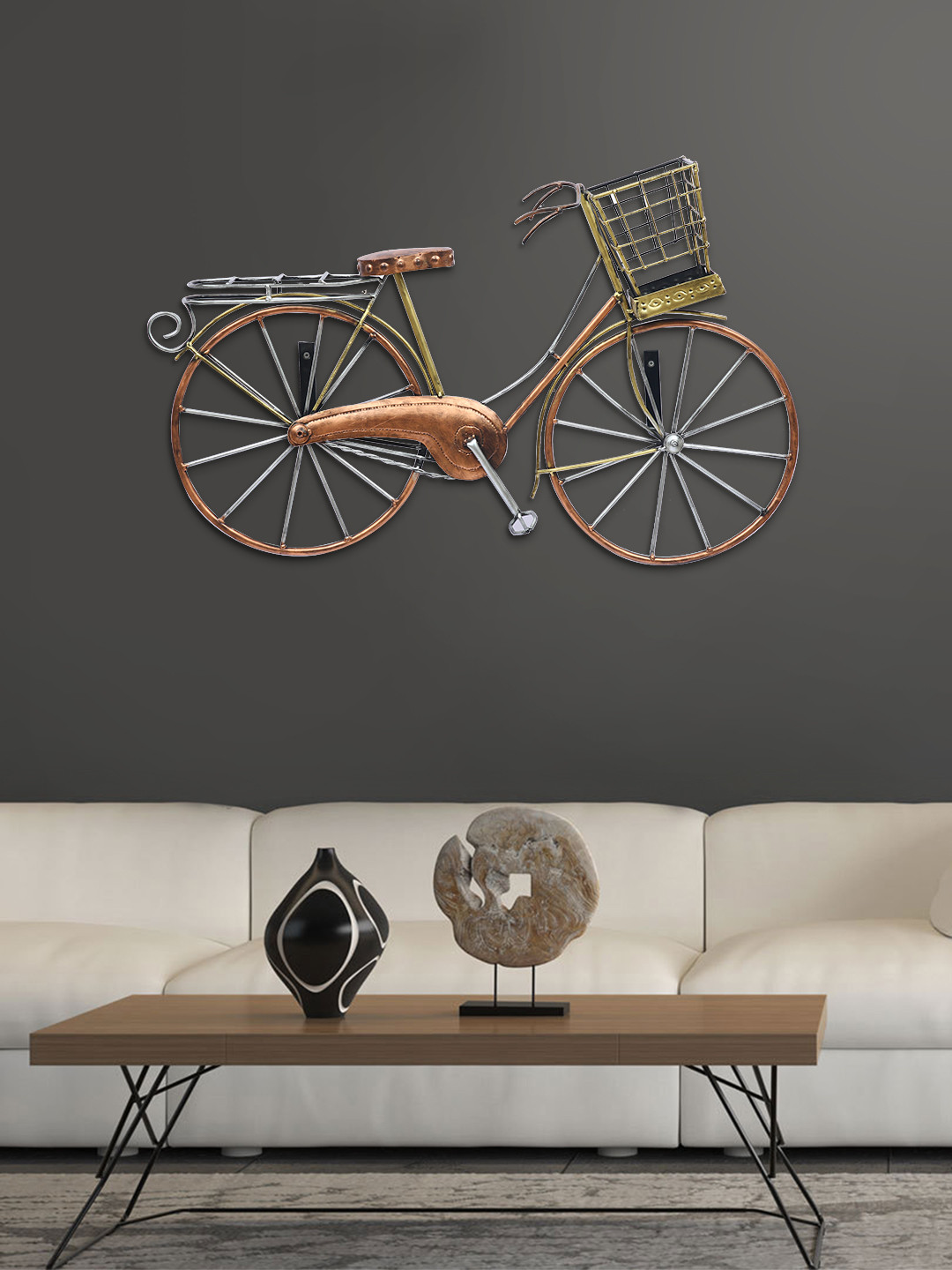 Buy Aapno Rajasthan Gold Toned Bicycle With Basket Wall Decor Wall