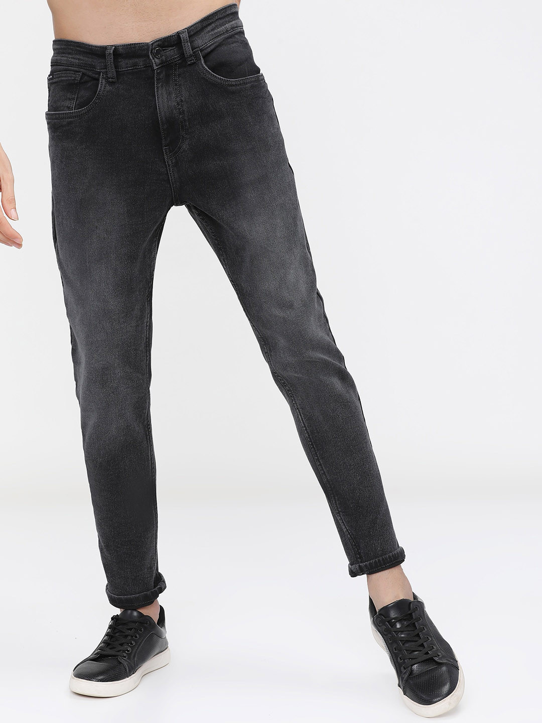 Buy HIGHLANDER Men Charcoal Tapered Fit Low Distress Light Fade
