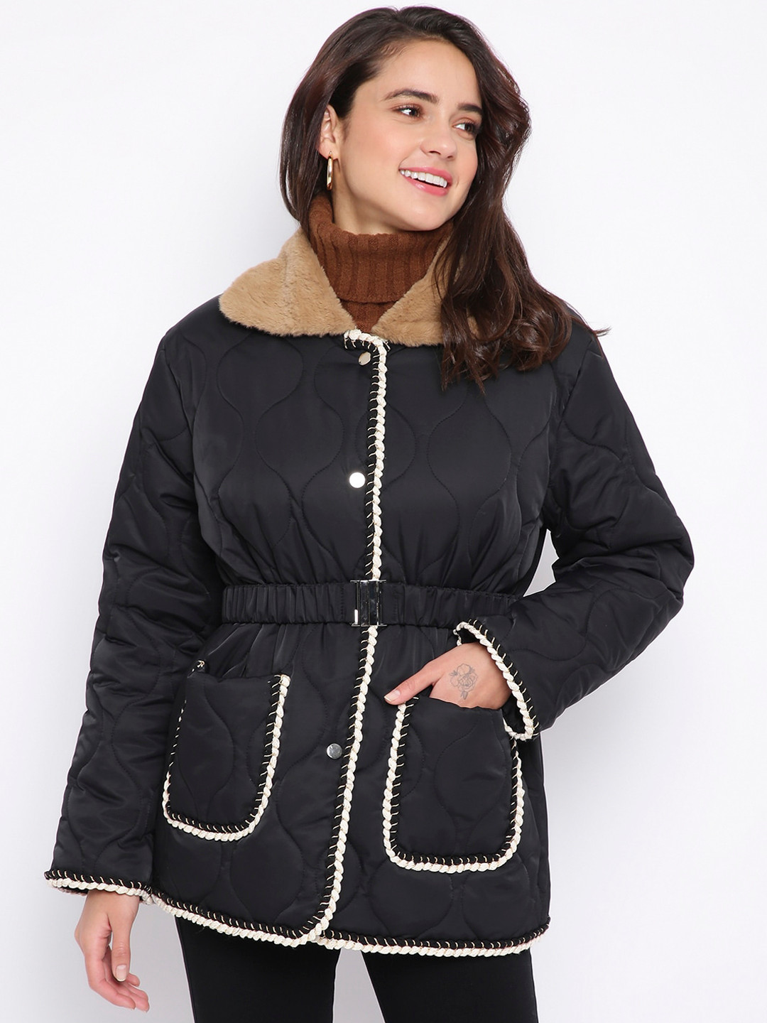 Buy Iki Chic Women Black Longline Outdoor Puffer Jacket Jackets for