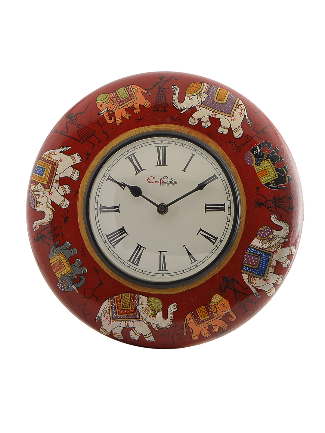 Buy ECraftIndia White Dial Wooden Ethnic Handcrafted 29 Cm Analogue