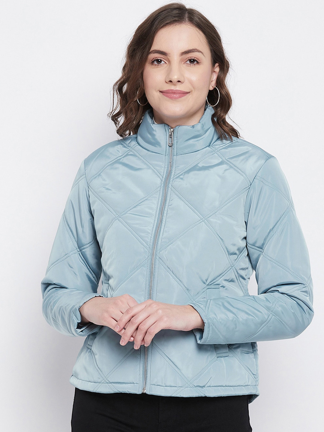 Buy Octave Women Blue Padded Jacket With Embroidered Jackets for