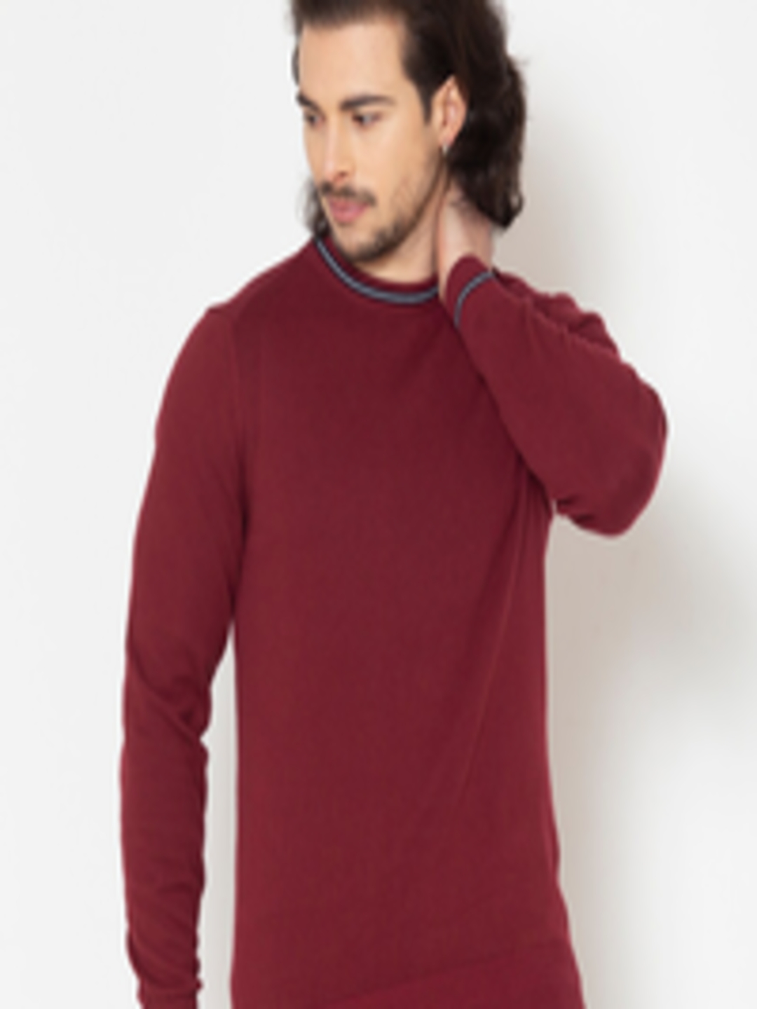 Buy Allen Cooper Men Maroon Solid Pure Cotton Pullover - Sweaters for ...