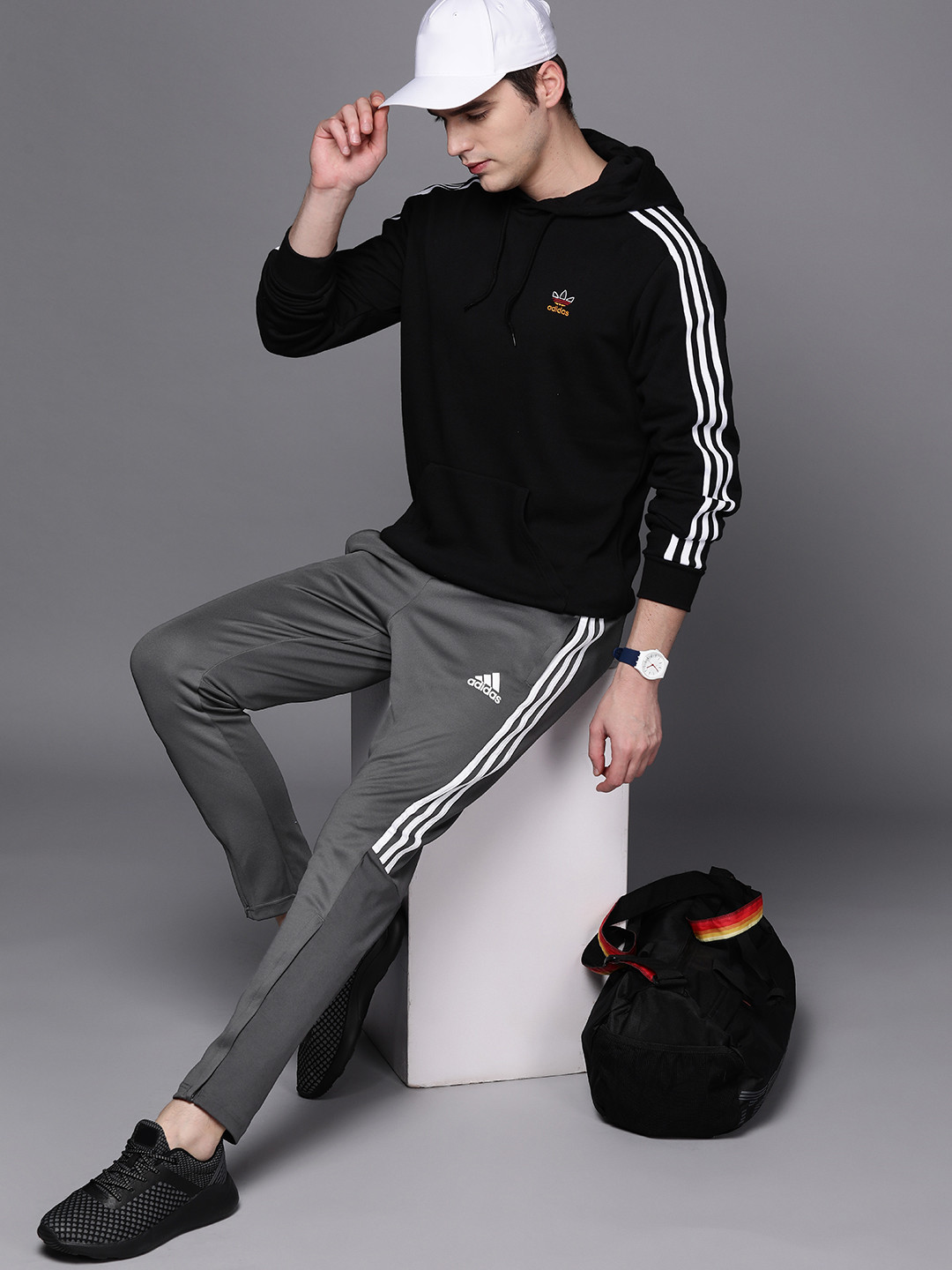 Buy ADIDAS Men Grey Three Striped Slim Tapered Track Pants Track