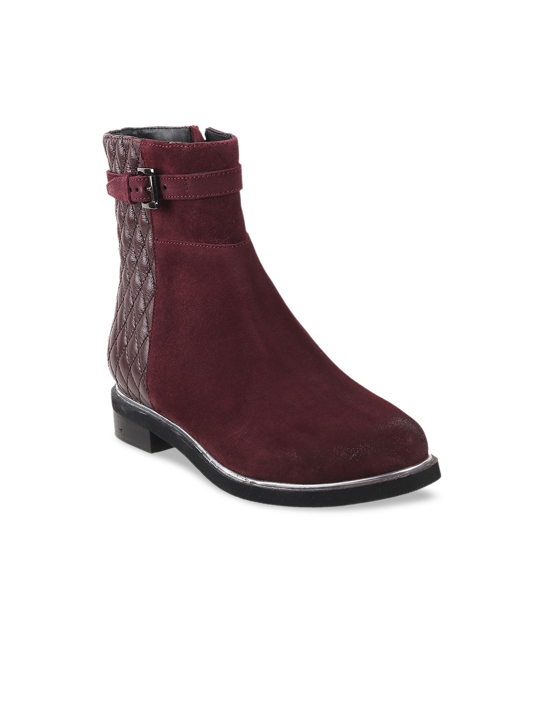 Buy Metro Women Maroon Textured Flat Boots Boots for Women 16573062