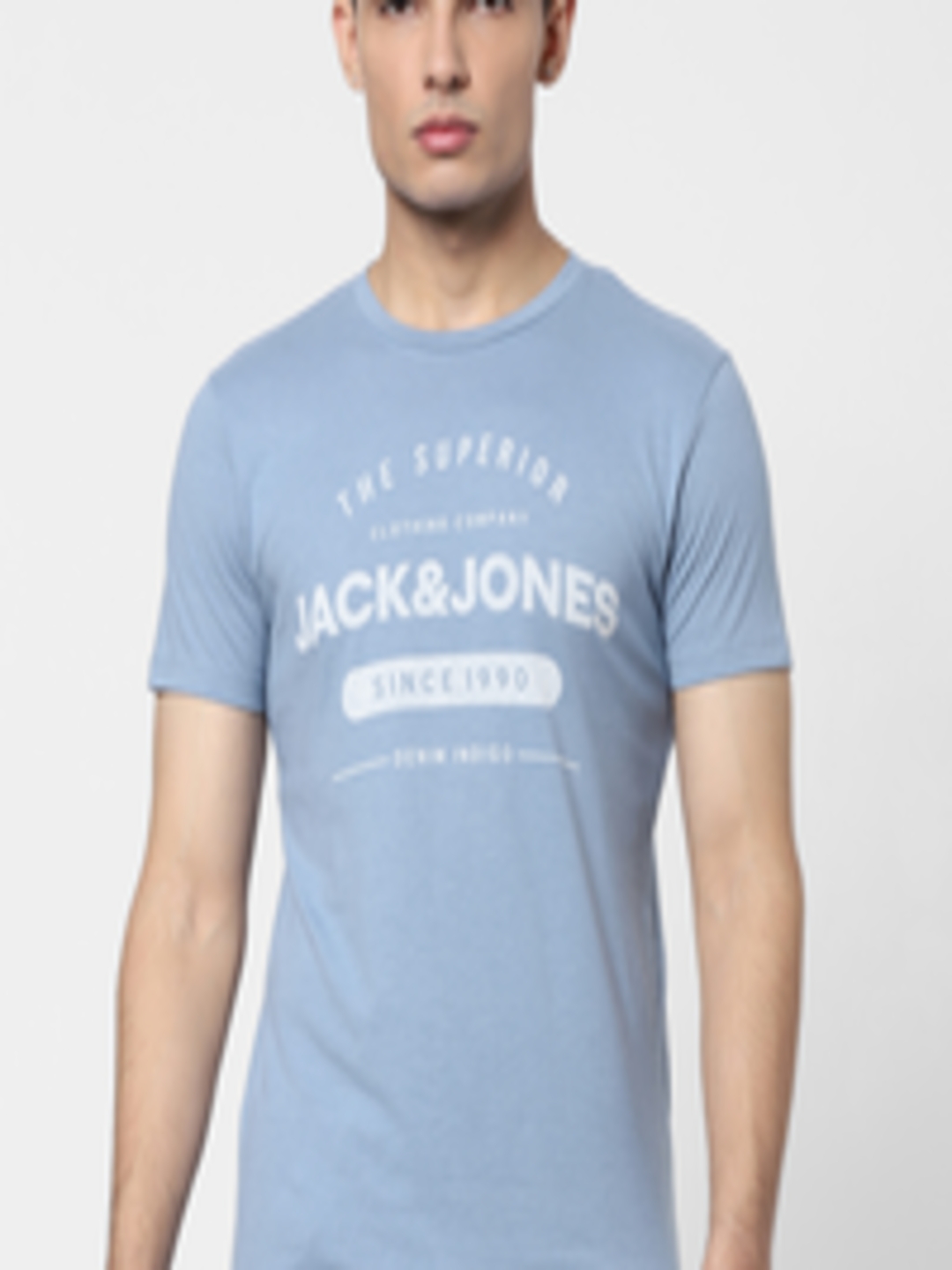 Buy Jack & Jones Men Blue & White Printed Slim Fit T Shirt - Tshirts ...