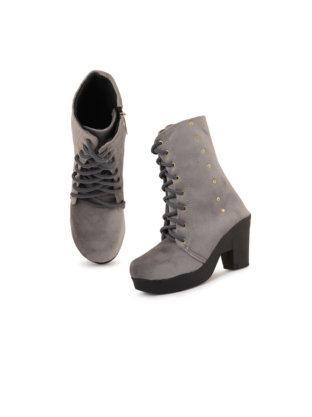 Buy Walkfree Women Grey Suede Flat Boots Boots for Women 16573538