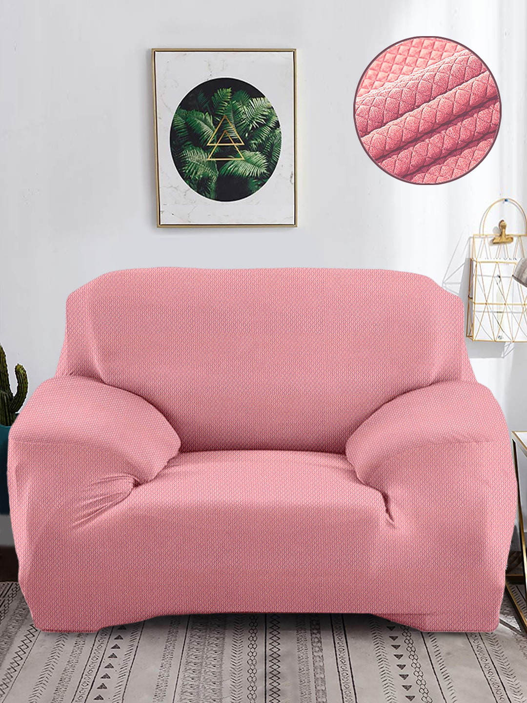 Buy Cortina Pink Printed 1 Seater Stretchable Non Slip Sofa Slipcover