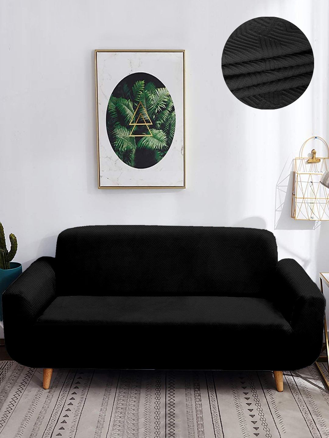 Buy Cortina Black Self Design 3 Seater Sofa Cover Sofa Covers for