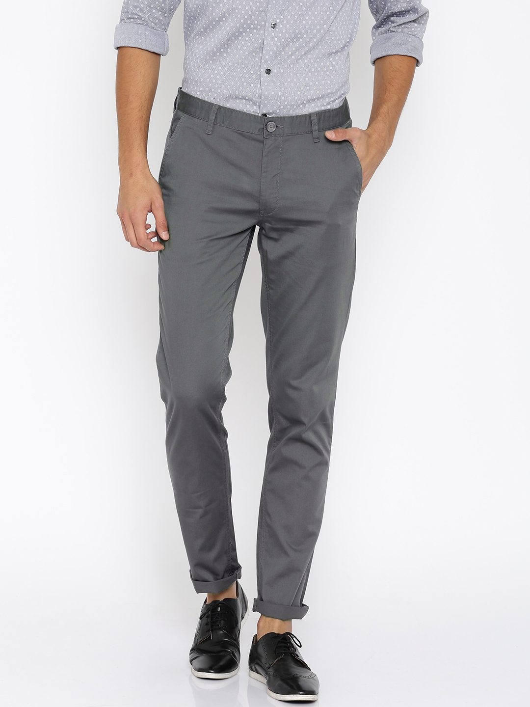 Buy John Players Grey Solid Slim Fit Flat Front Trousers - Trousers for ...