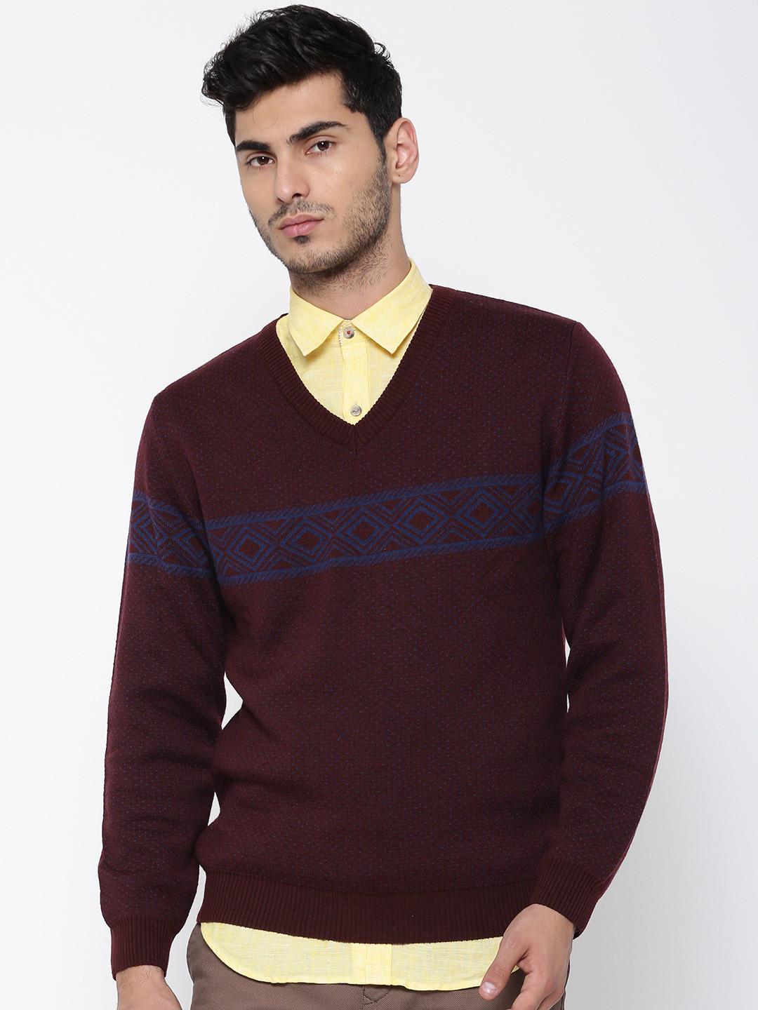 Buy Wills Lifestyle Men Burgundy Patterned Sweater Sweaters for Men