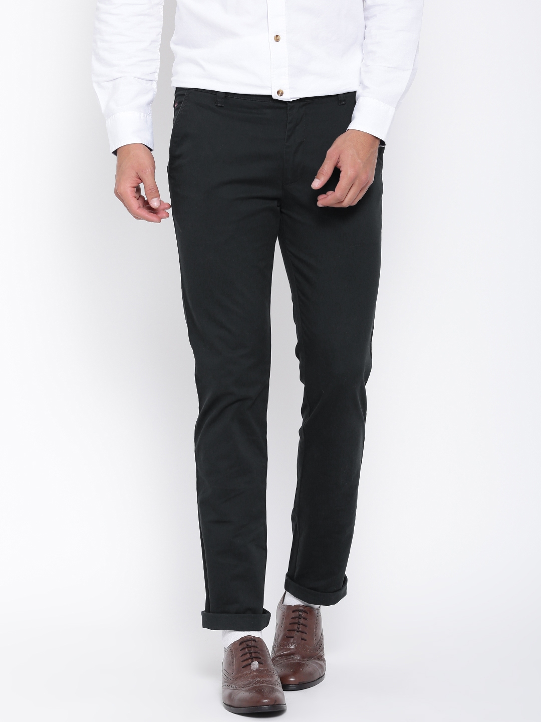 Buy Wills Lifestyle Men Navy Solid Slim Fit Flat Front Trousers ...