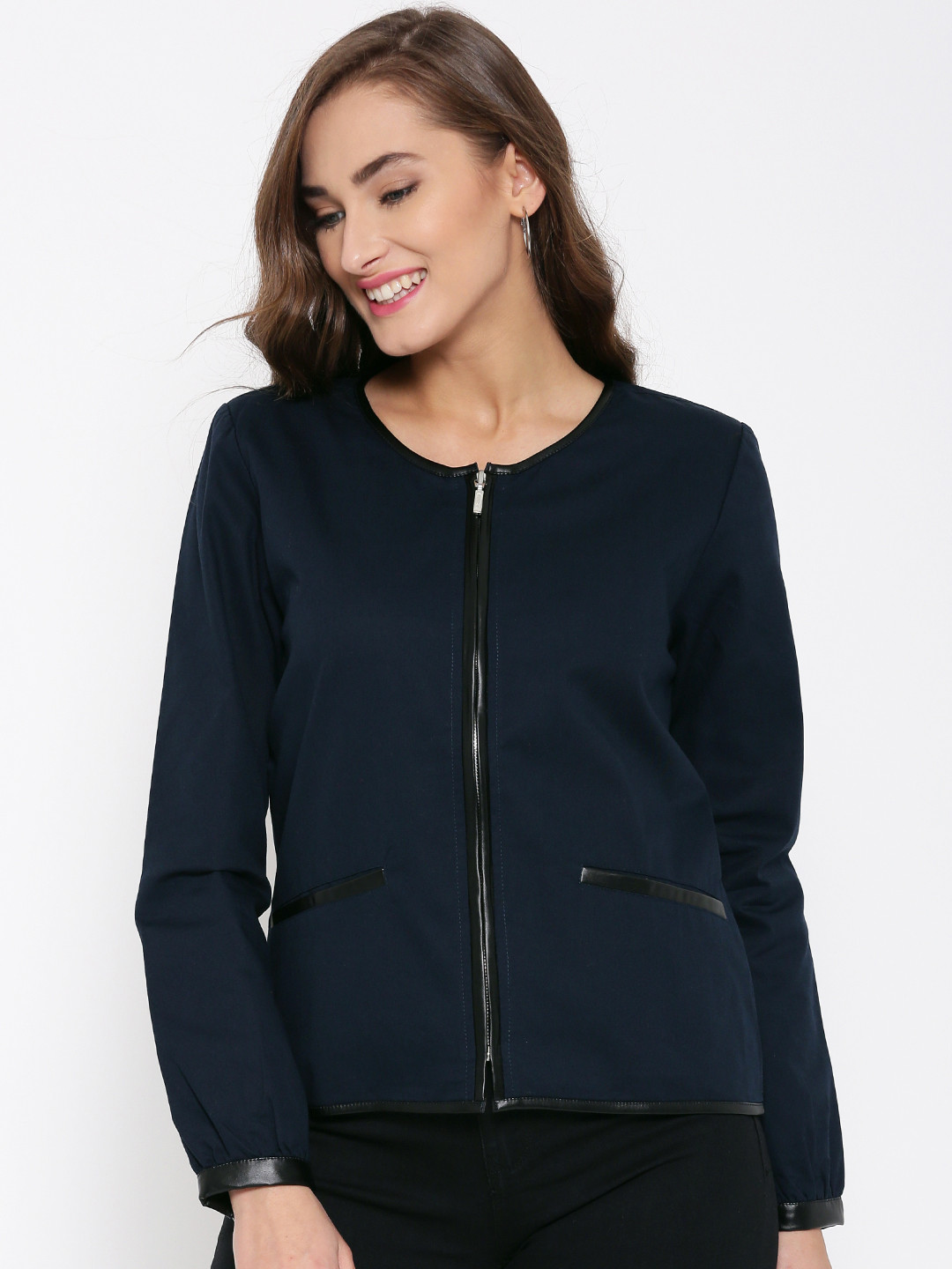 Buy RARE Navy Collarless Jacket Jackets for Women 1658158 Myntra