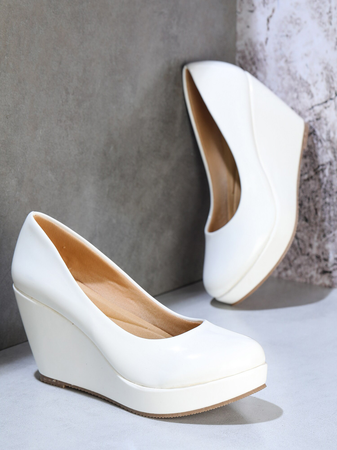white wedges pumps
