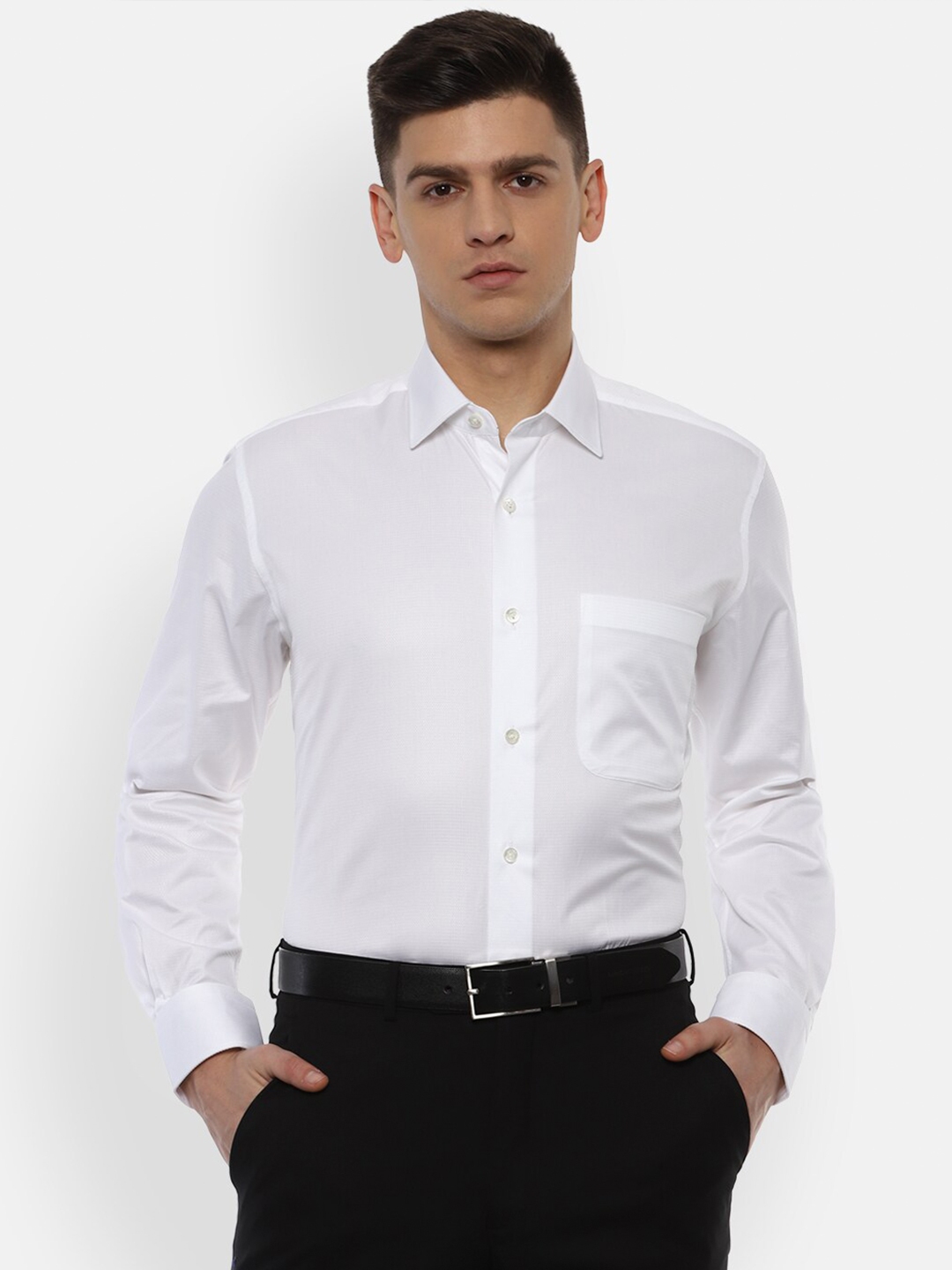 Buy Luxure By Louis Philippe Men White Solid Pure Cotton Formal Shirt ...