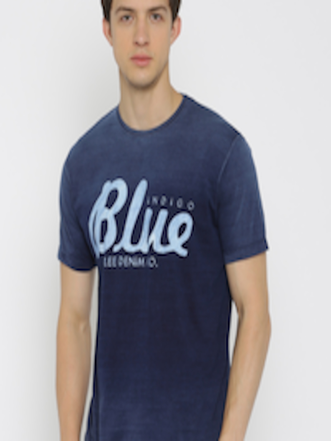 Buy Lee Men Navy Blue Printed Round Neck Pure Cotton T Shirt - Tshirts ...