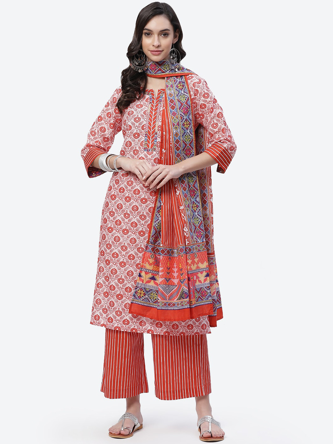 Buy Biba Women Red Floral Printed Pure Cotton Kurta With Palazzos With