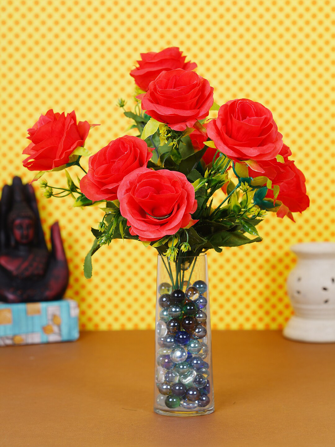 Buy Dekorly Red Rose Artificial Flower With Transparent Vase