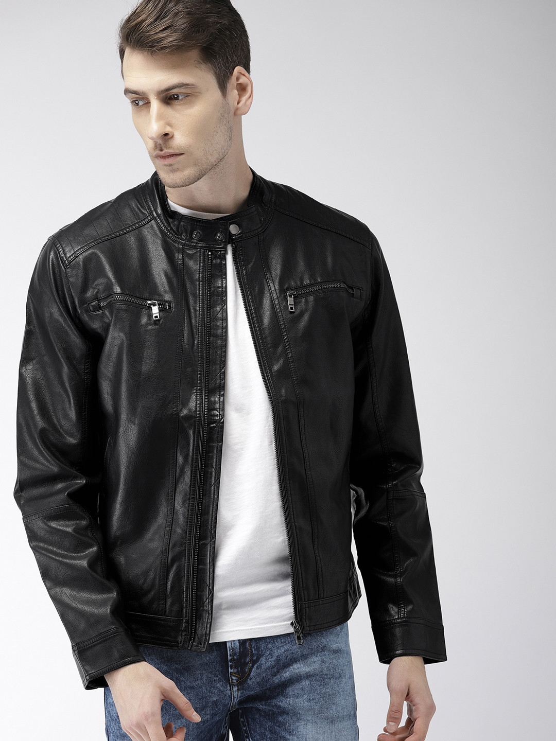Buy Celio Men Black Solid Biker Jacket Jackets for Men 1659448 Myntra
