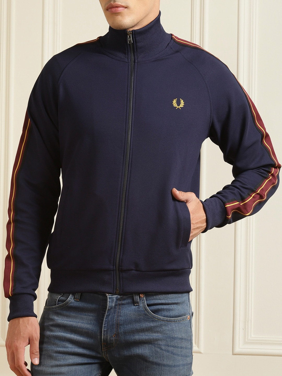 Buy Fred Perry Men Navy Blue Water Resistant Bomber Jacket Jackets