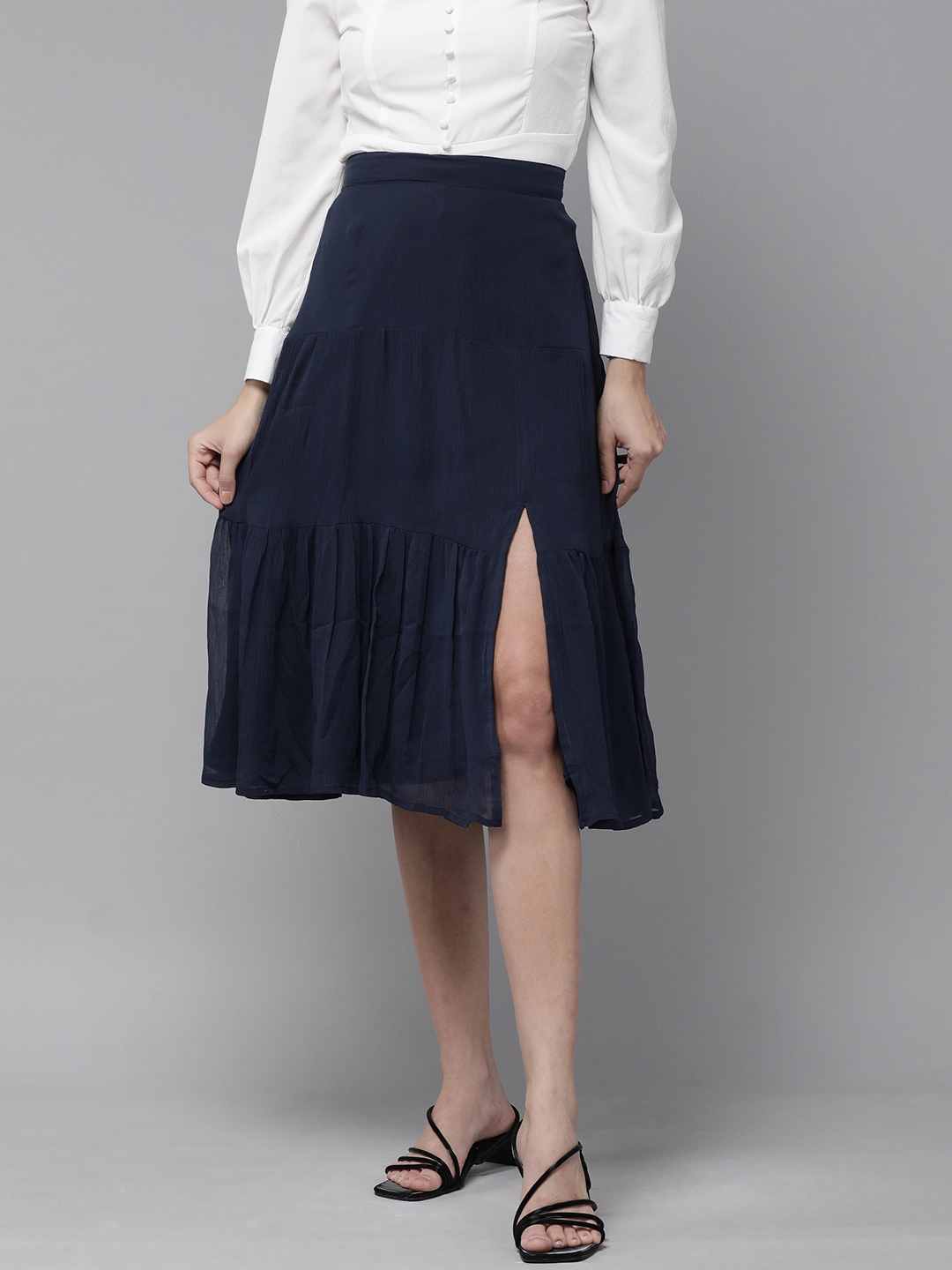 Buy Rare Women Navy Blue Solid Tiered A Line Skirt Skirts For Women 16595238 Myntra 8142