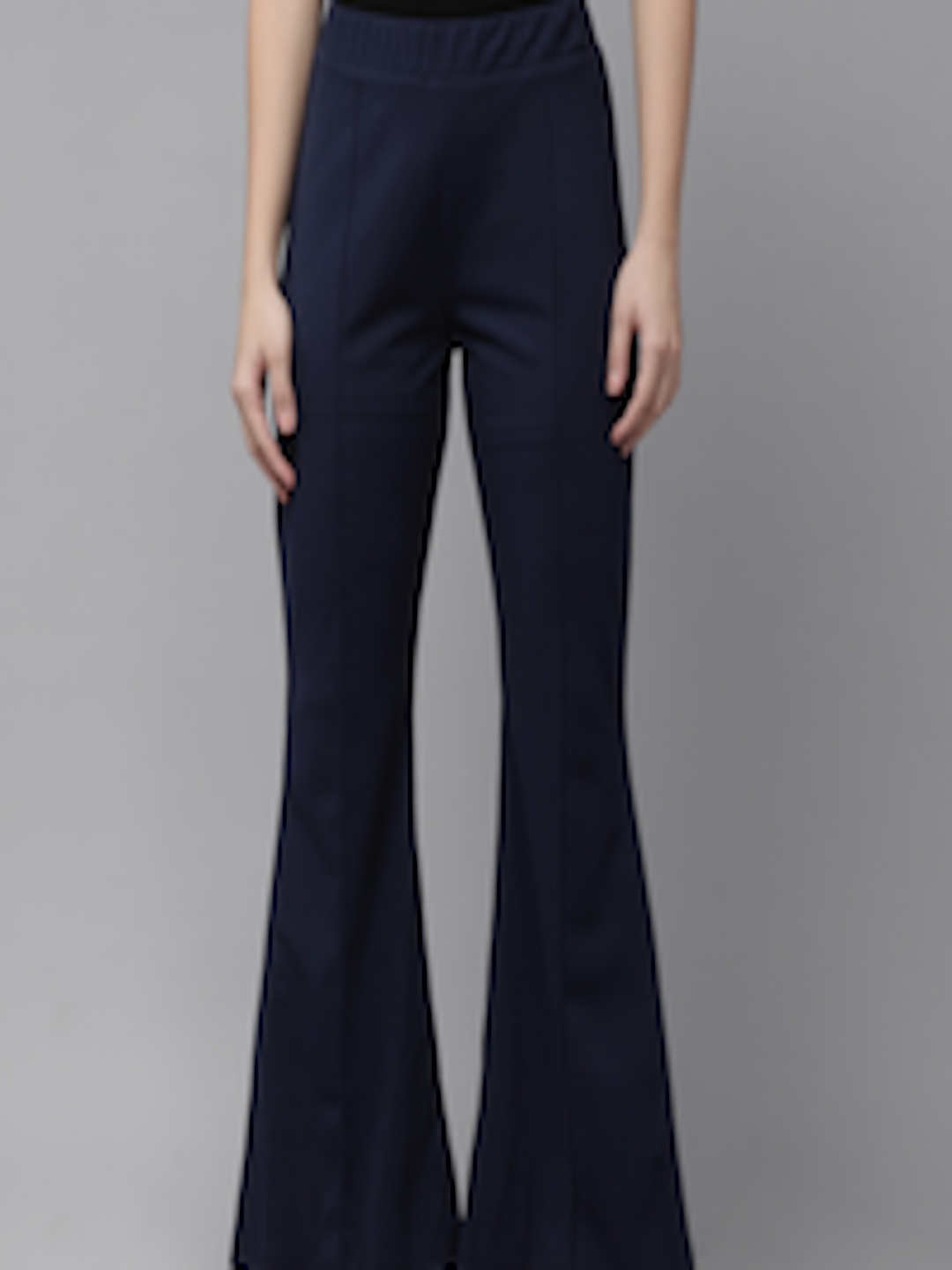 Buy RARE Women Navy Blue Solid Flared Trousers - Trousers for Women ...