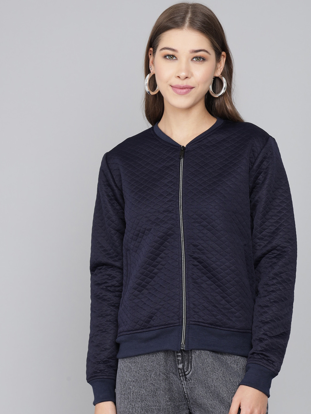 Buy Kotty Women Navy Blue Geometric Lightweight Quilted Jacket