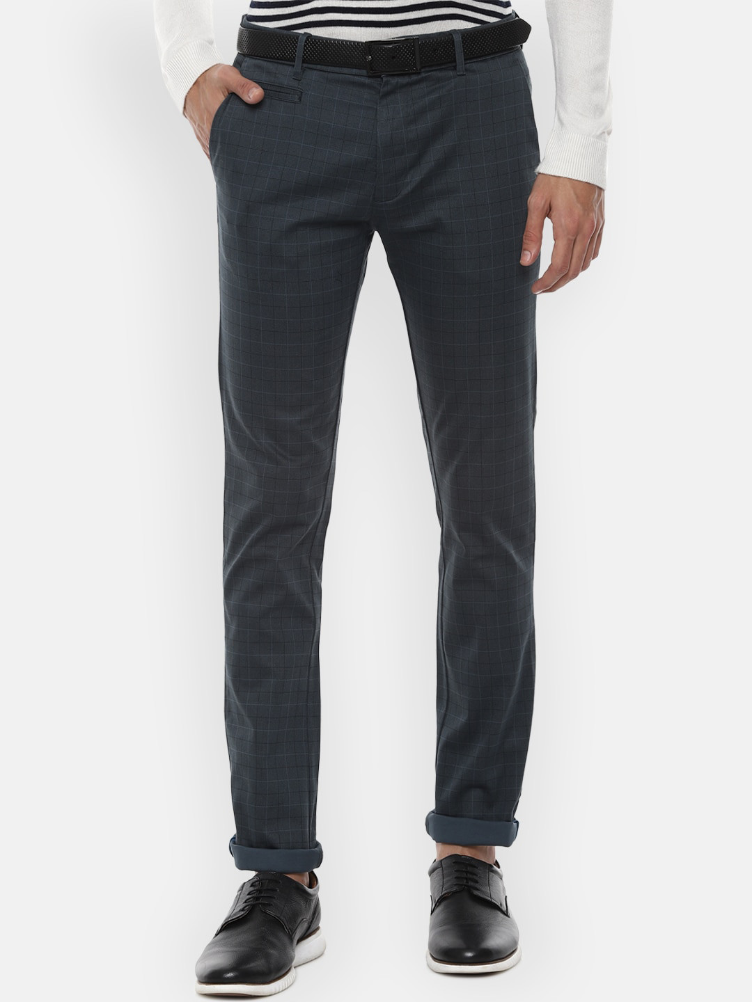 Buy V Dot Men Navy Blue Printed Slim Fit Trousers - Trousers for Men ...
