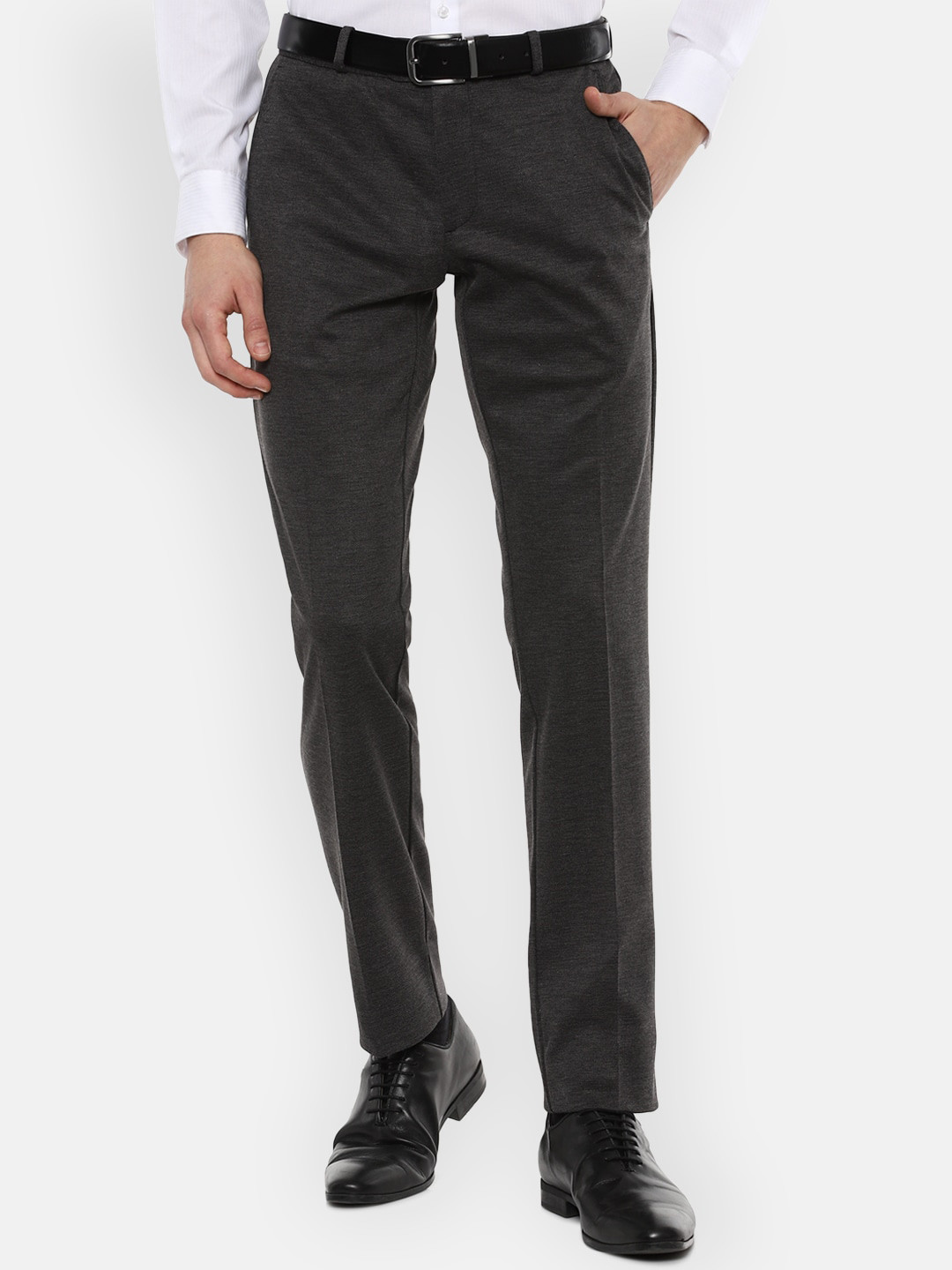 Buy Van Heusen Men Grey Slim Fit Formal Trousers - Trousers for Men ...
