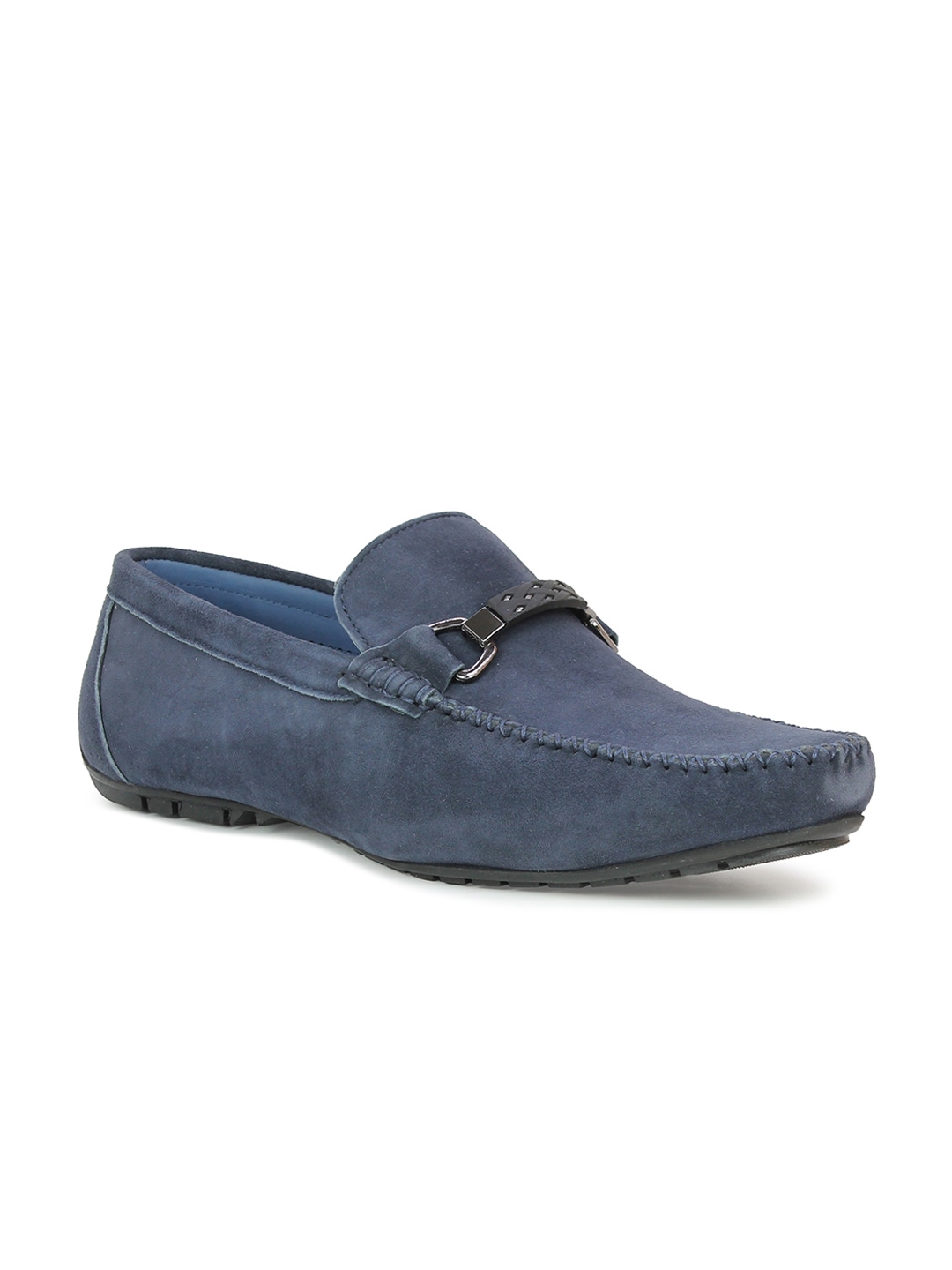 Buy PRIVO Men Navy Blue Solid Leather Formal Horsebit Loafers - Formal ...