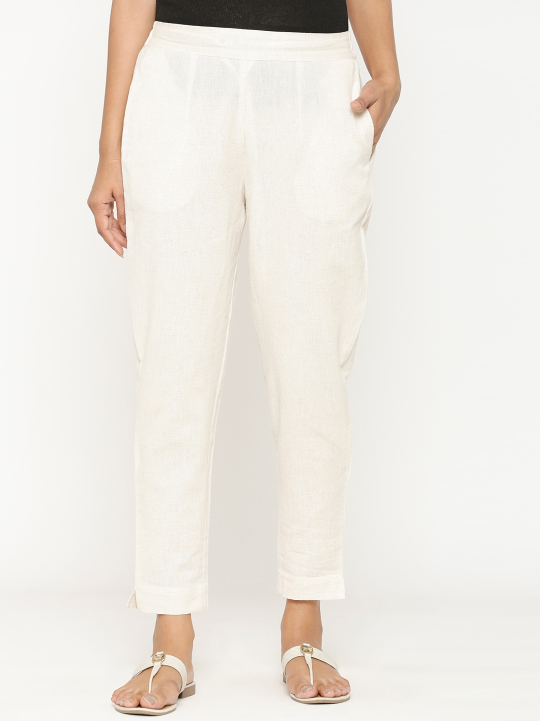 Buy MAIYEE Women Off White Trousers - Trousers for Women 16605922 | Myntra