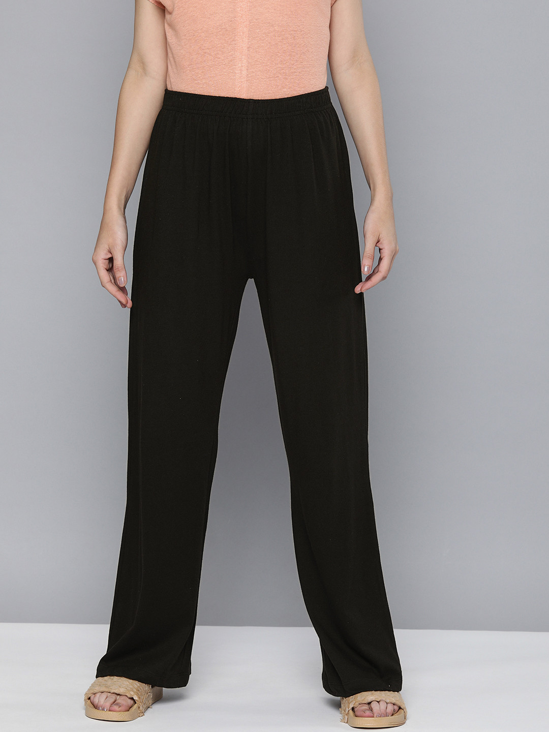 Buy HERE&NOW Wome Black Solid Mid Rise Casual Lounge Pants Lounge